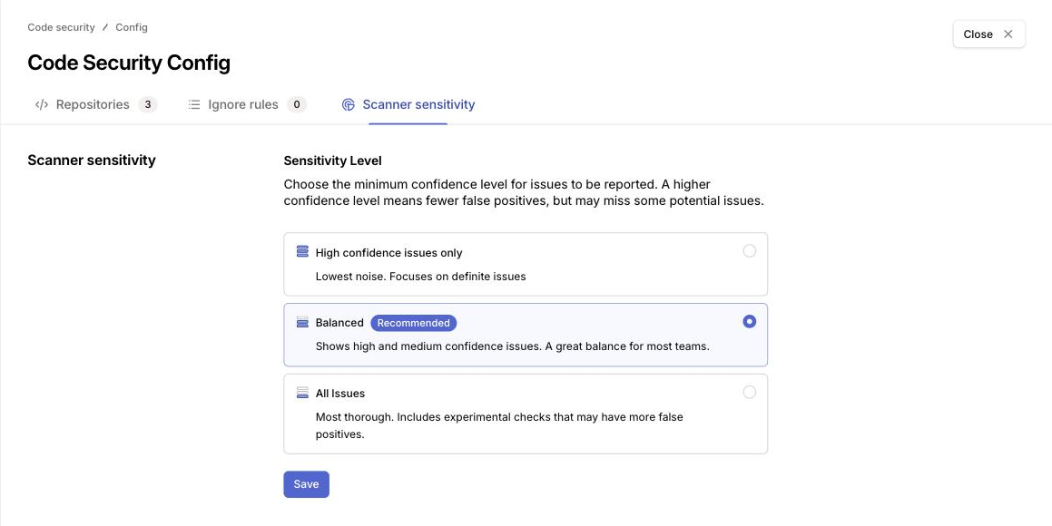 The scanner sensitivity setting